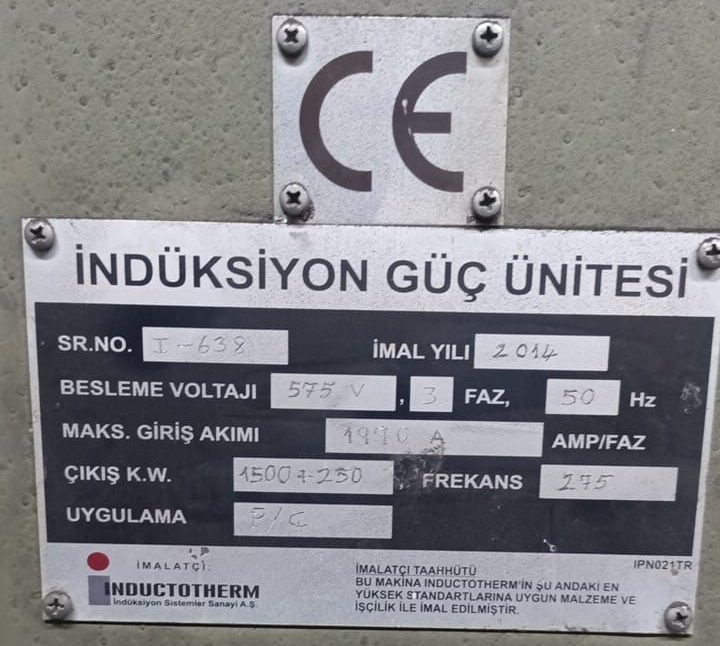 3 Tonluk Inductotherm İndüksiyon Eritme Sistemi – VIP Power-Trak 1500 + 250 kw