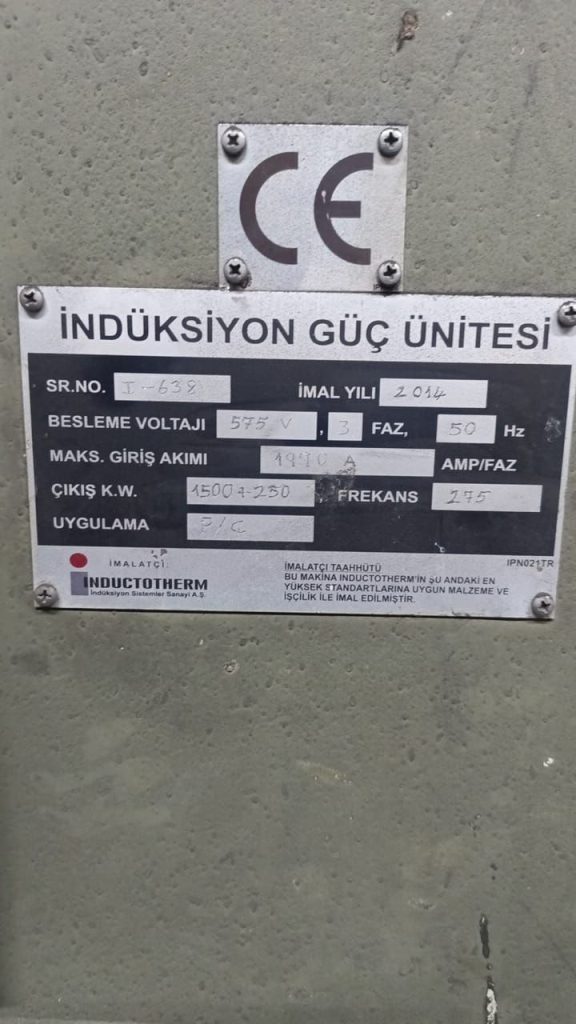 3 Tonluk Inductotherm İndüksiyon Eritme Sistemi – VIP Power-Trak 1500 + 250 kw
